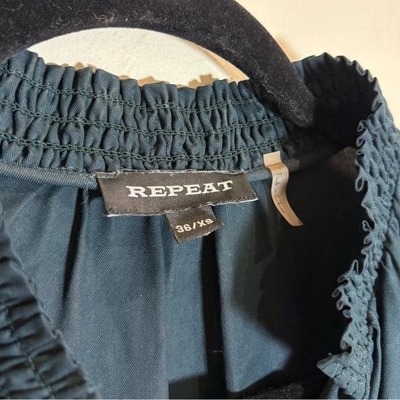 Repeat Cashmere Washable Silk Gathered Detail Long Sleeve Blouse Deep Evergreen - Picture 3 of 6